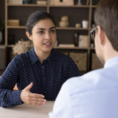 lady talking to man